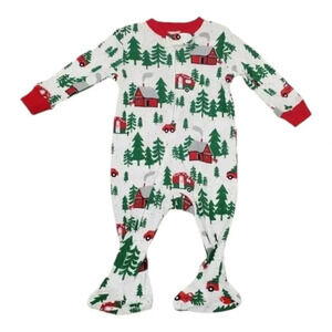 6-9 Month Infant Forest Theme White and Green Footed Christmas Onesies